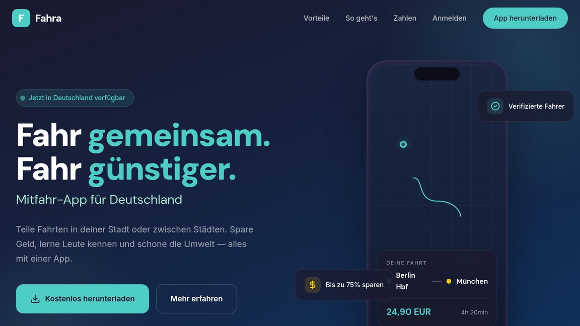 Fahra — Mitfahr-App für ganz Deutschland.